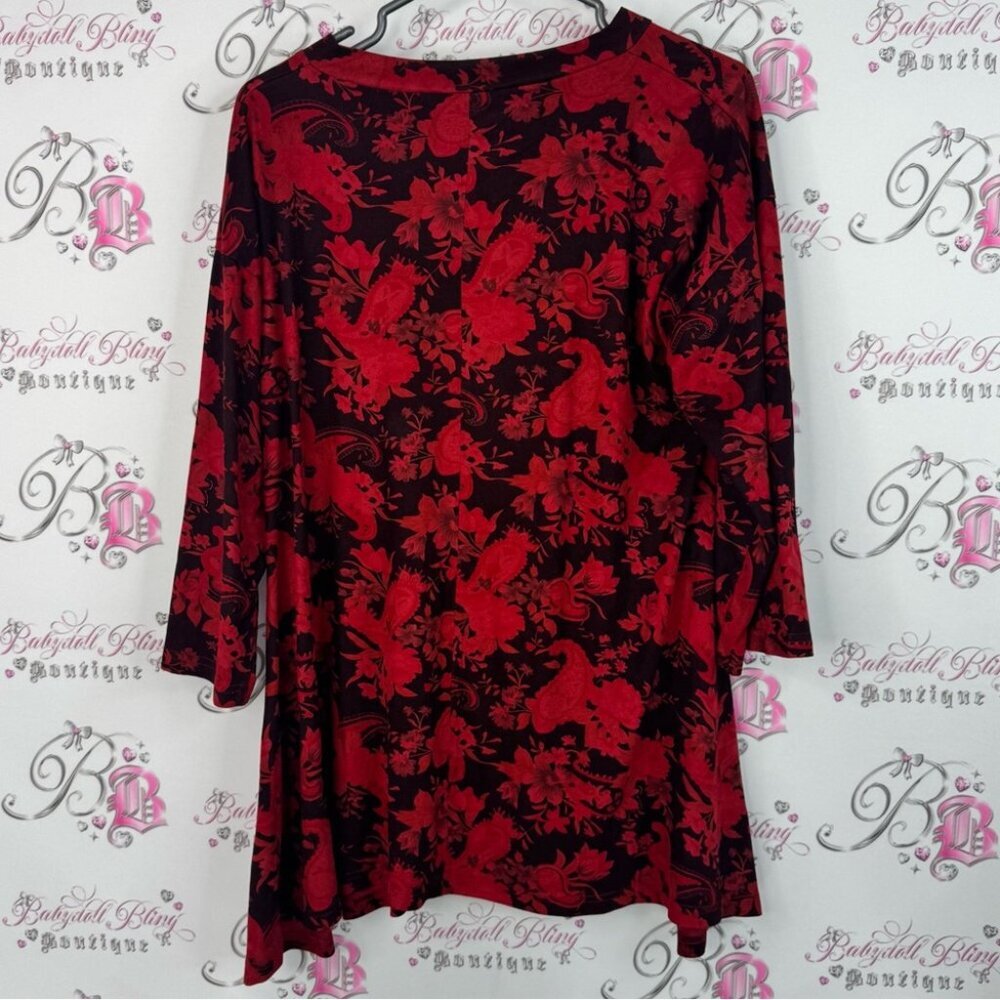 Orage long sleeve flowy flowers top blouse Red Floral Women's Blouse - Picture 2 of 8